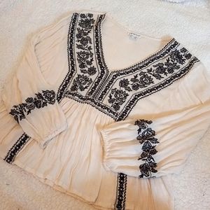 Venus Cream/ Black Flowy Boho Top, Size Small